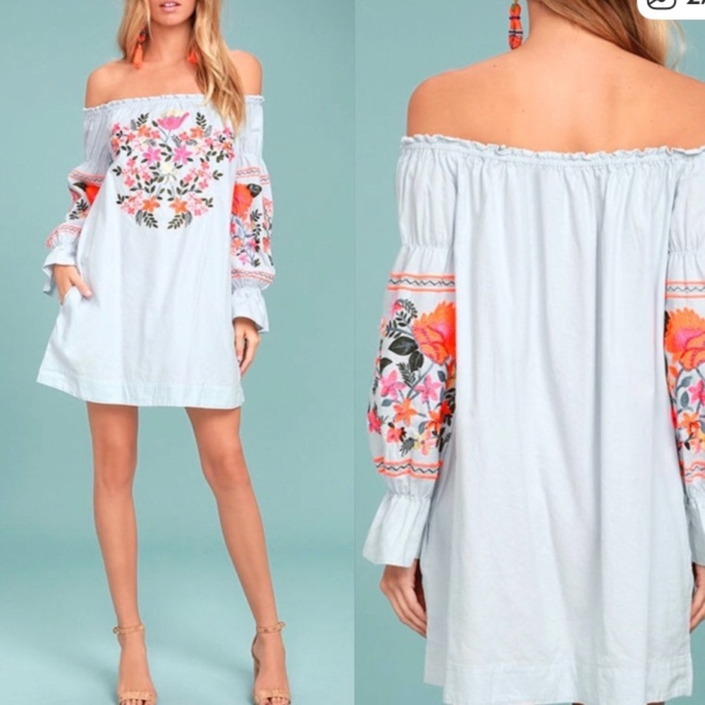 ✨ Free People Fleur Du Jour Embroidered Off-The-Shoulder Mini Dress ✨